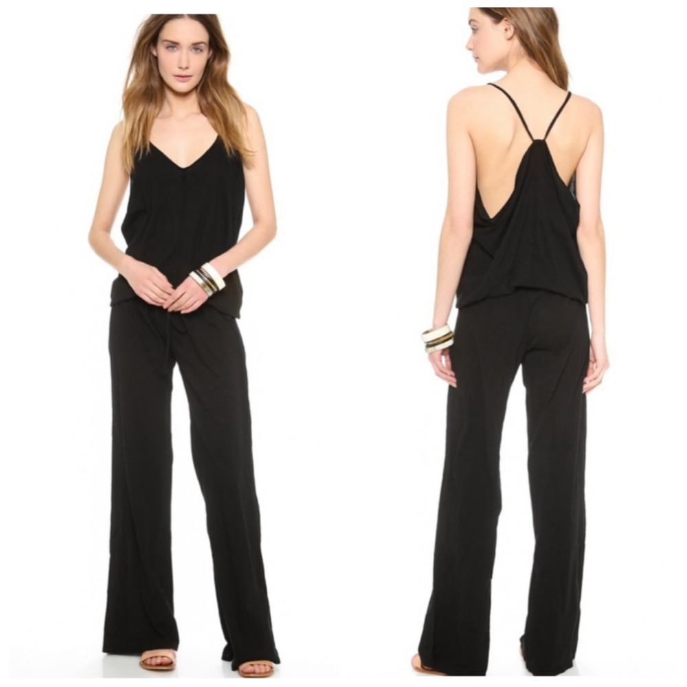9seed Jumpsuit Women 1 Black Cotton Gauze Wide Leg Backless